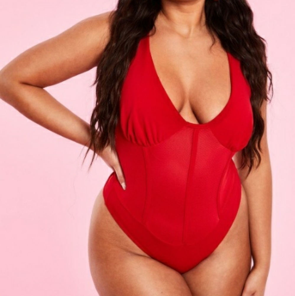 Boohoo Red corset body suit 2x